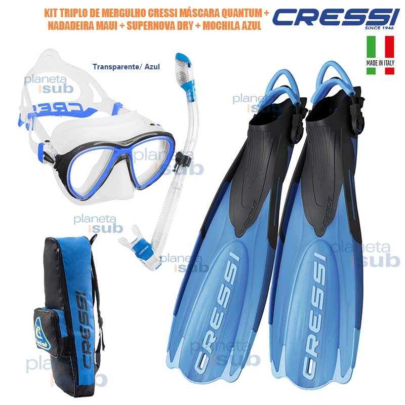 Kit Triplo de Mergulho Máscara Quantum + Nadadeira Maui +
