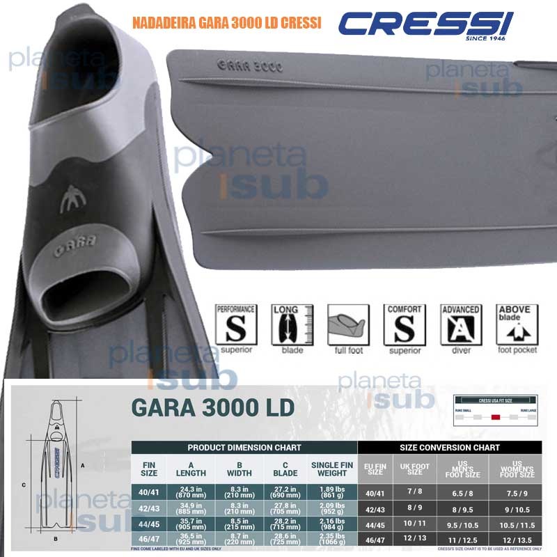 Nadadeira de Mergulho Gara 3000 LD Cressi :: PLANETA SUB
